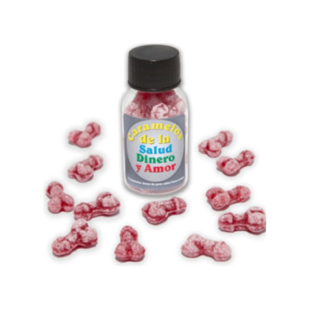 DIABLO PICANTE - 12 CARAMELLE SALUTE-SOLDI-AMORE A FORMA DI PENE FRAGOLA/CILIEGIA