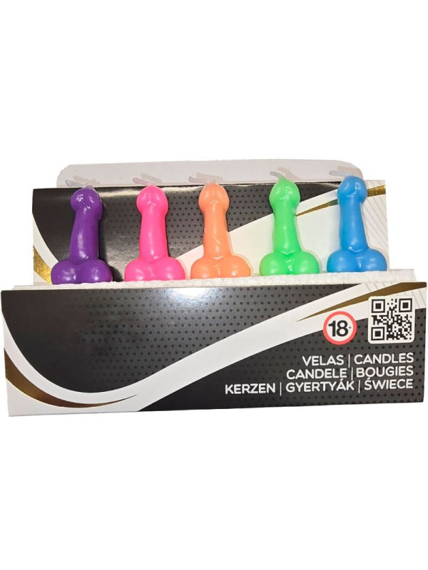 DIABLO PICANTE - SCATOLA DA 5 CANDELE A FORMA DI PENE IN DIVERSI COLORI