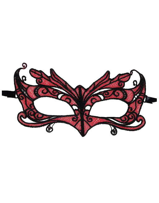 QUEEN LINGERIE - MASCHERA IN PIZZO CON DETTAGLI ROSSI