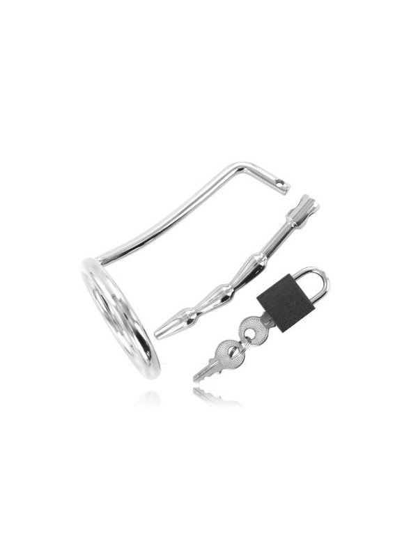METAL HARD - ANELLO PER TESTICOLI CON TAPPO DI CASTIT URETRALE