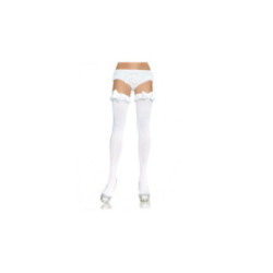 LEG AVENUE - COLLANT BIANCO OPACO CON FINITURA VOLANT E FIOCCO