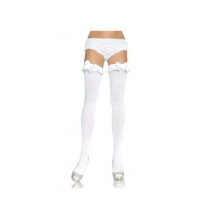 LEG AVENUE - COLLANT BIANCO OPACO CON FINITURA VOLANT E FIOCCO