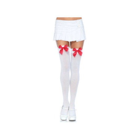 LEG AVENUE - CALZAMAGLIA IN NYLON CON FIOCCO BIANCO/ROSSO
