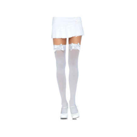 LEG AVENUE - CALZAMAGLIA IN NYLON CON FIOCCO BIANCO/BIANCO