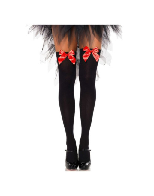 LEG AVENUE - CALZAMAGLIA IN NYLON NERO CON FIOCCO ROSSO TAGLIA UNICA