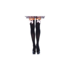 LEG AVENUE - CALZANTE IN NYLON NERO CON FIOCCO ROSA TAGLIA UNICA