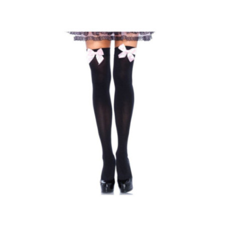 LEG AVENUE - CALZANTE IN NYLON NERO CON FIOCCO ROSA TAGLIA UNICA