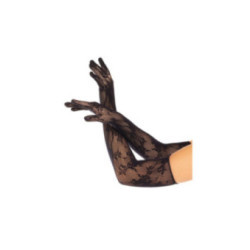 LEG AVENUE - GUANTI FLOREALI ROSSI NERI