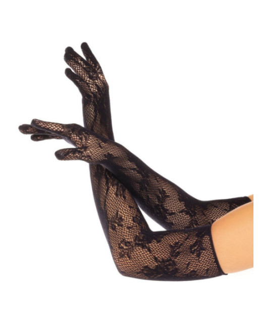 LEG AVENUE - GUANTI FLOREALI ROSSI NERI