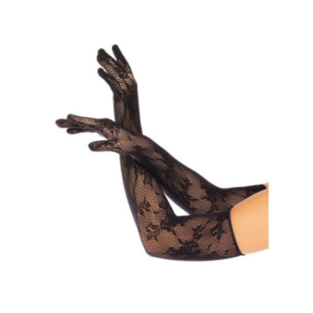 LEG AVENUE - GUANTI FLOREALI ROSSI NERI