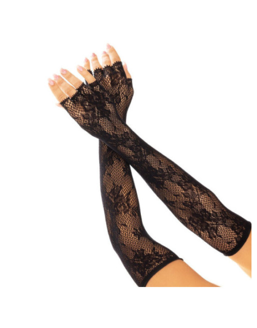 LEG AVENUE - GUANTI SENZA DITA IN RETE FLOREALE NERO