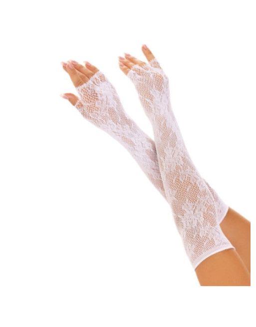 LEG AVENUE - GUANTI SENZA DITA IN RETE FLOREALE BIANCO