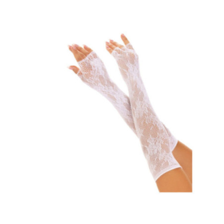 LEG AVENUE - GUANTI SENZA DITA IN RETE FLOREALE BIANCO